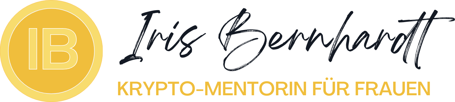 Logo bestehend aus einem Coin mit den Initialien IB und dem Text: Iris Bernhardt - Krypto-Mentorin für Frauen
